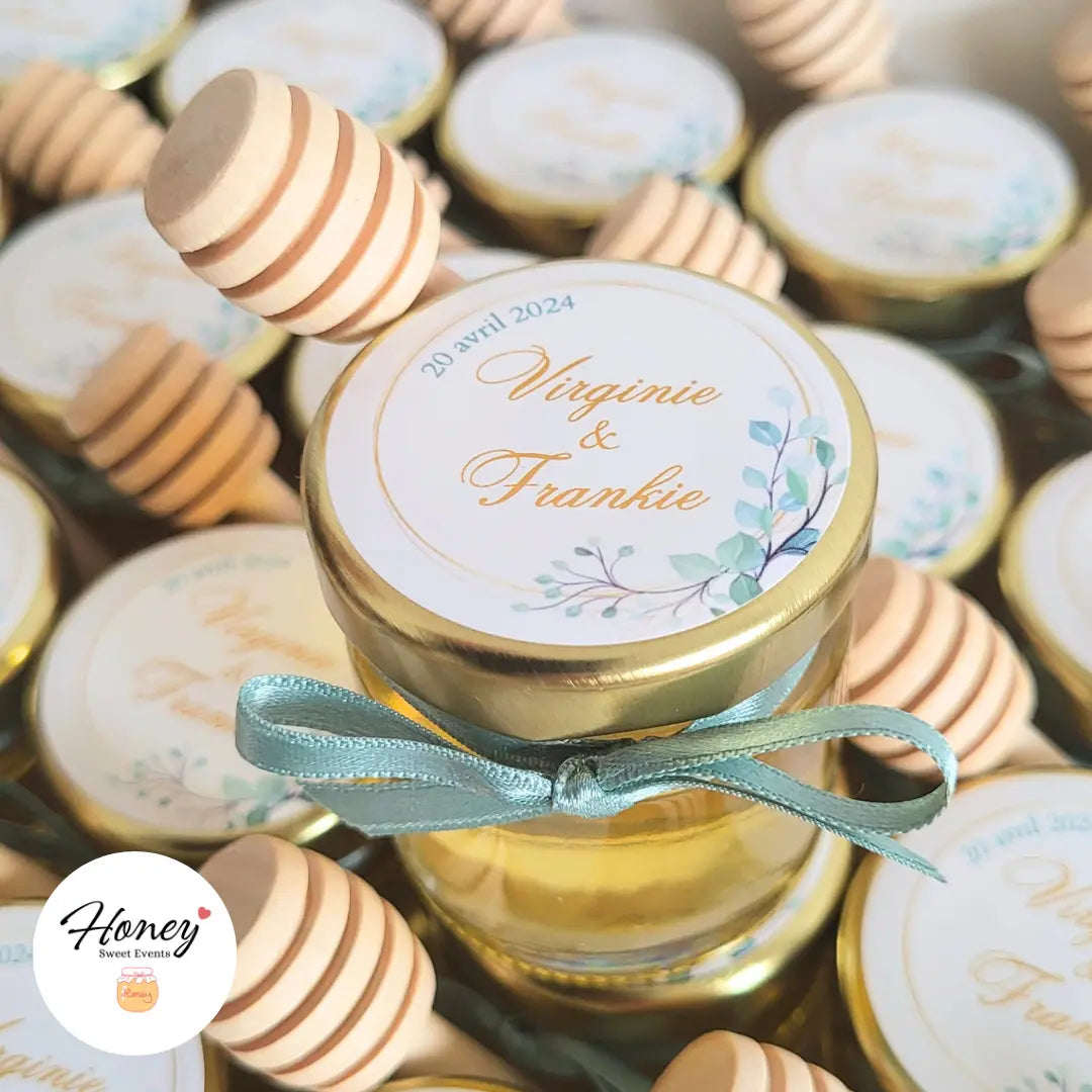 Couronne Eucalyptus - Mini pot de miel personnalisé cadeaux invités mariage Honey Sweet Events
