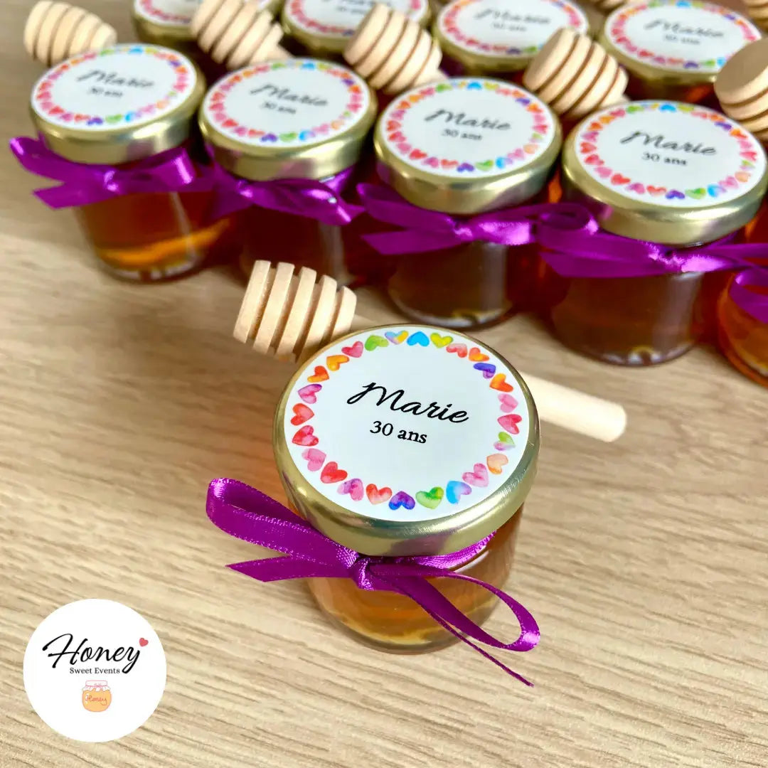 Couronne Cœurs - Mini Pot de Miel Personnalisé Cadeaux invités Baptême