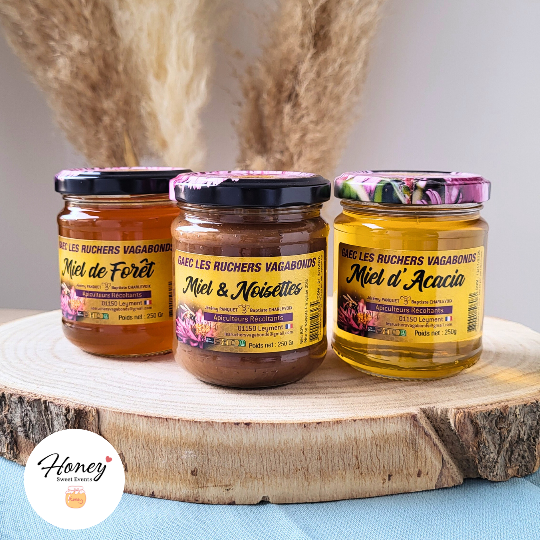 Trio Miels : Acacia, Forêt et Miel Noisettes - 3 x 250 g