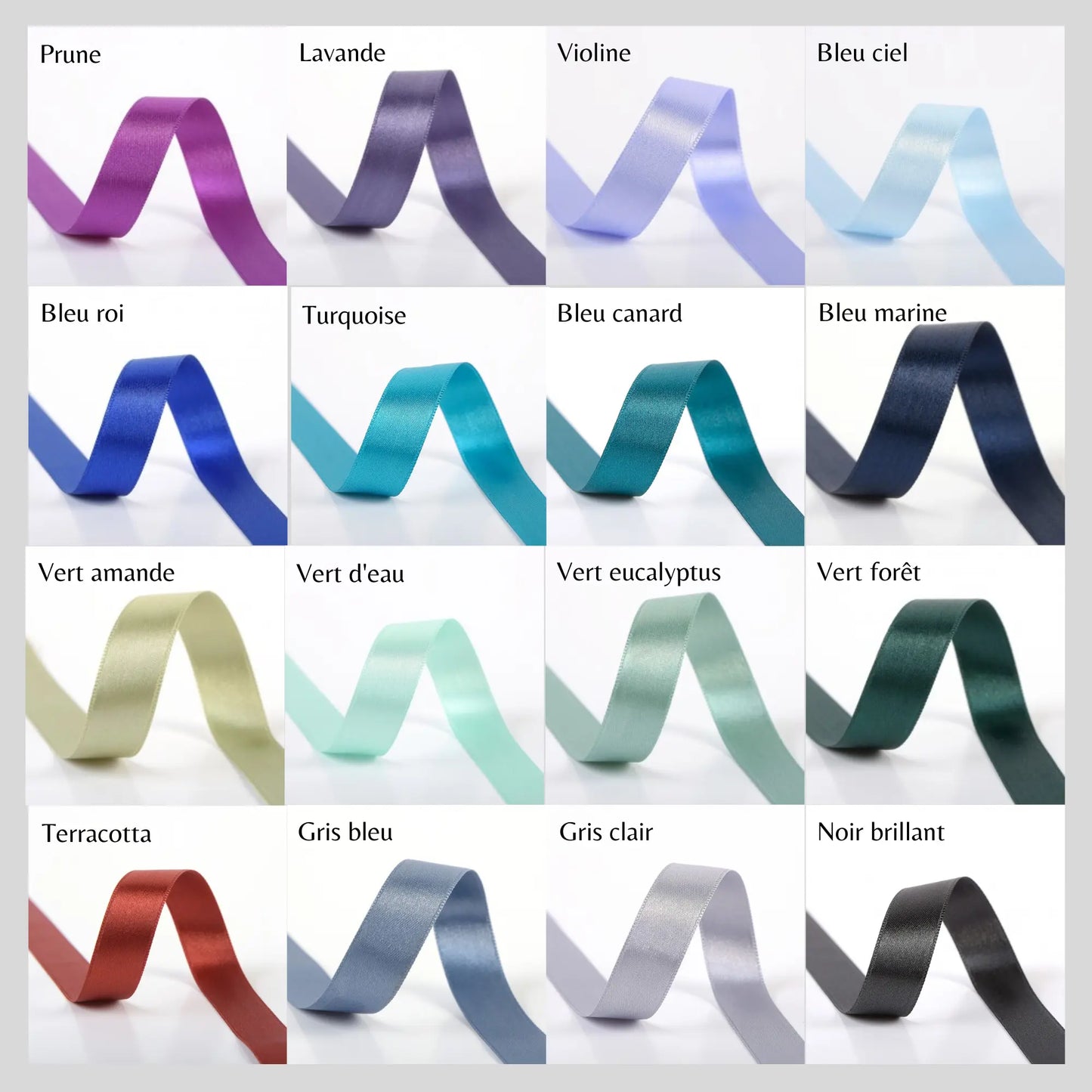 Sélection de rubans de différentes couleurs pour personnaliser les cadeaux invités, notamment les pots de miel pour événements festifs.Honey Sweet Events