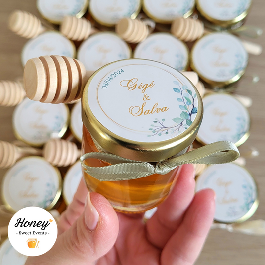 Couronne Eucalyptus - Mini pot de miel personnalisé cadeaux invités mariage