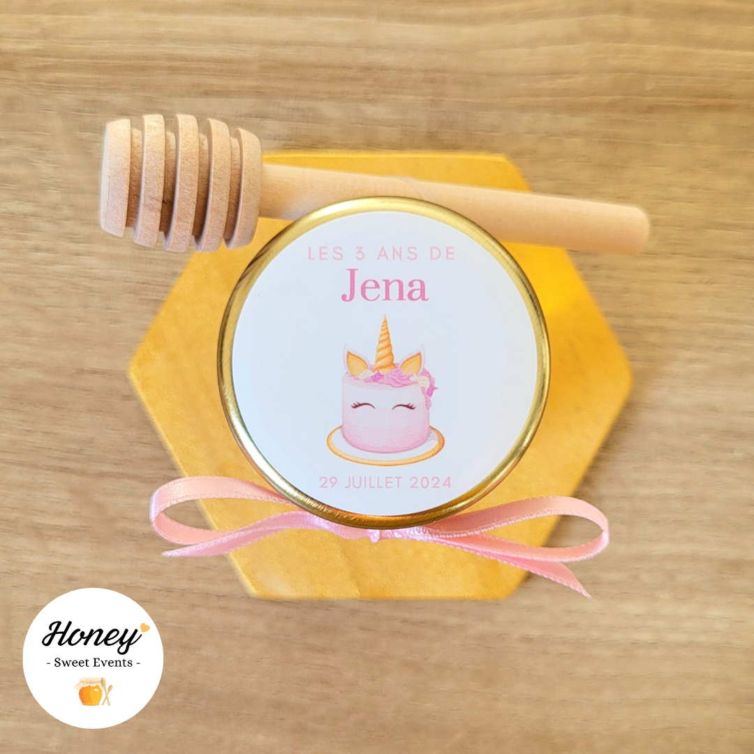 Gâteau Licorne - Mini pot de miel personnalisé cadeaux invités baptême anniversaire naissance
