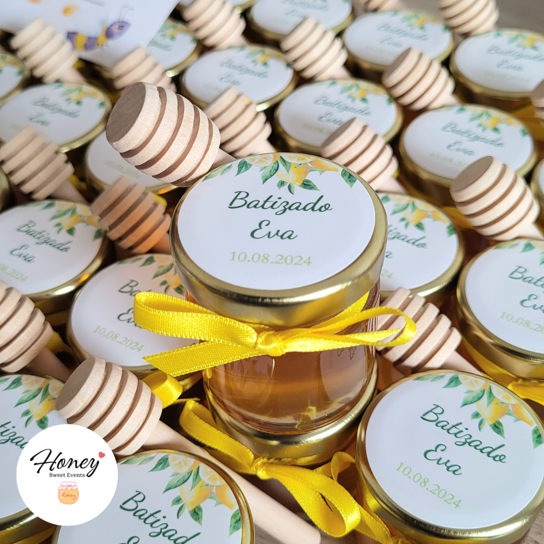 Citrons - Mini pot de miel personnalisé cadeaux invités baptême naissance anniversaire