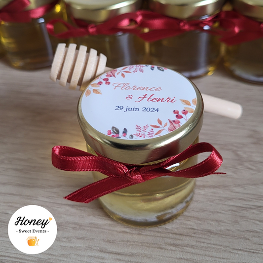 Automne - Mini pot de miel personnalisé cadeaux invités mariage