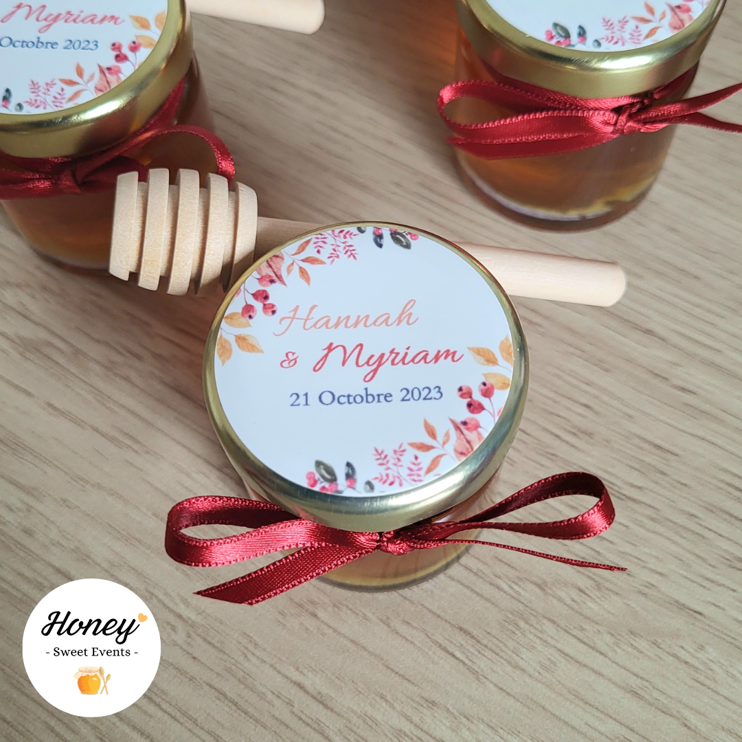 Automne - Mini pot de miel personnalisé cadeaux invités mariage