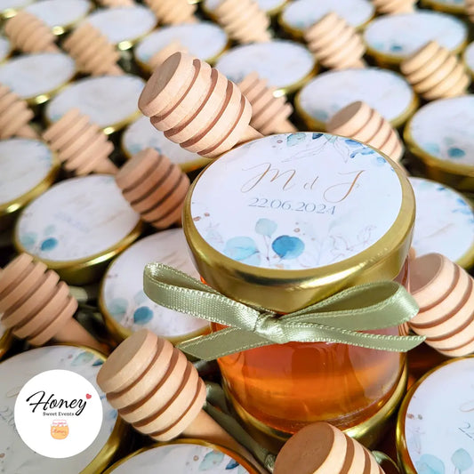 Gold Eucalyptus - Mini pot de miel personnalisé cadeaux invités mariage Honey Sweet Events