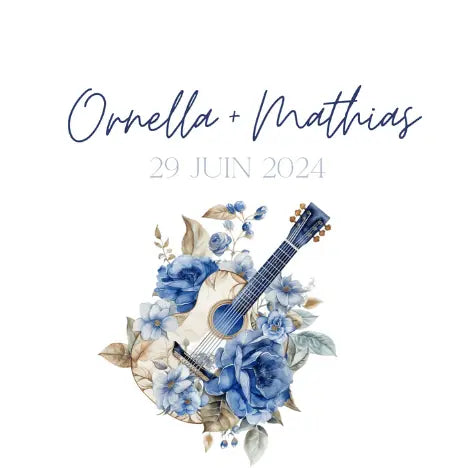 Guitare Bleue - Mini pot de miel personnalisé cadeaux invités mariage Honey Sweet Events